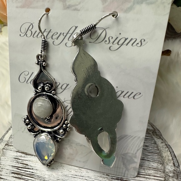 0123 Opalite Rainbow Moonstone Artisan Drop Earrings Silver Gemstone Jewelry - Picture 10 of 13